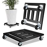 LUBORN Heavy Duty Plant Caddy with Wheels, 2 Pack Metal Rolling Plant Stand Indoor Outdoor, 12'' Square Plant Dolly with Lockable Caster Wheels Holds up 400 Lbs Planter, Black