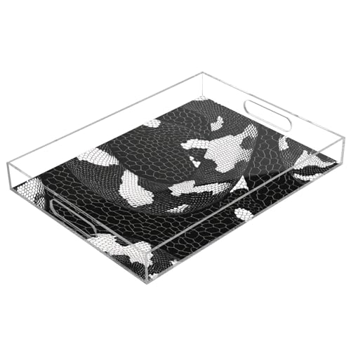 WELLDAY Snake Skin Pattern Serving Tray, Clear Acrylic Decorative Tray - Sturdy Huge Capacity Serving Platters for Kitchen Countertop, Vanity Table 12