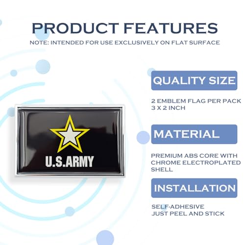 Image of US Army Flag Sticker Emblem Decal Military Car Chrome Flags (2 Pack, 3 x 2 inches) (US Army)
