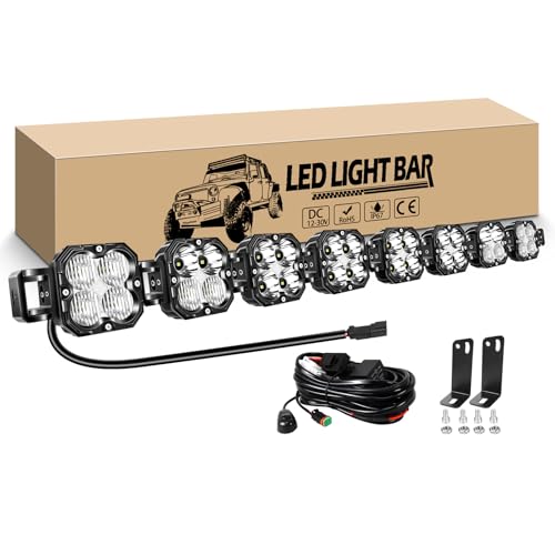 RIGIDON 52 pulgadas 133 cm 240W 20000LM Barra de luz led y 12V kit de cableado, Curva Recta Barras luminosas led para off road todoterreno camión coche ATV SUV 4x4, IP67 Impermeable 6000K Blanco