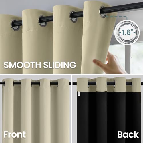 Image of COSVIYA 100% Light Cream Blackout Curtains for Kids Room 52 Inches Length