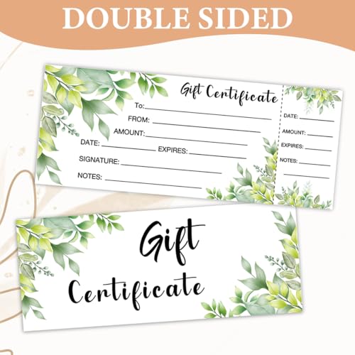 50 conjuntos de vales de presente para empresas, vales-presente em branco com envelopes, vales de pr