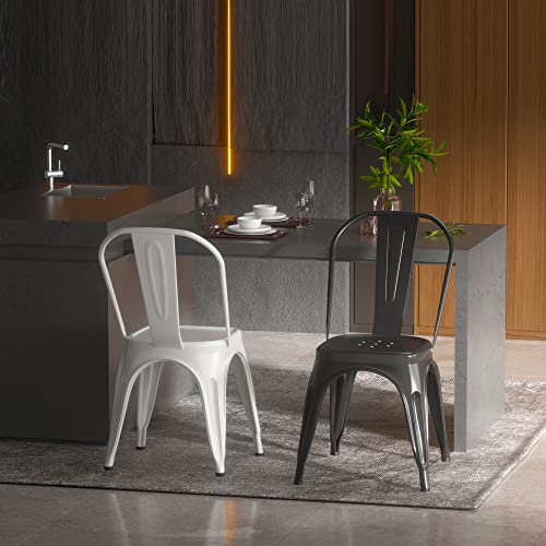 Sanshreuni Dining Chairs Set Of 4 Vintage Industrial Style Stacking Patio Kitchen Garden Metal Chairs Set Of 4 For Indoor And Outdoor Use, Black #TOP6