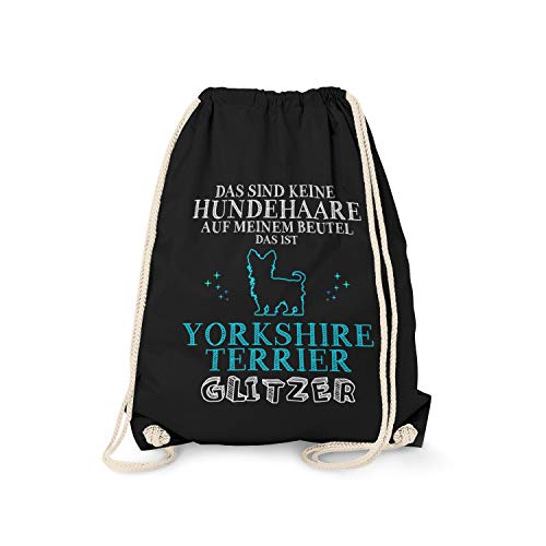 Bolsa de deporte con alarmas de moda, sin pelo de perro, Yorkshire Terrier, purpurina, divertida, con texto en alemán, regalo para dueños de perros, Yorkie, color Negro , tamaño talla única