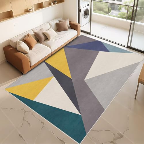 Tapis gris vert 200x260cm antidérapant avec motif géométrique moderne