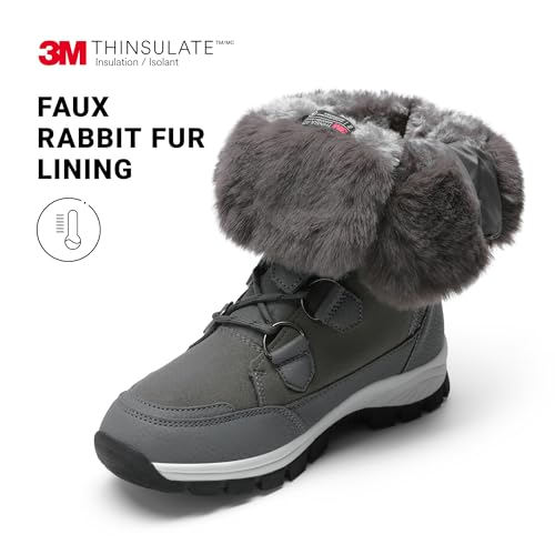 DREAM PAIRS DREAM PAIRS Women's Waterproof Winter Snow Boots, Warm Comfortable Faux Fur Insulated Non-Slip Outdoor Lace-Up Florin Mid Calf Booties,Size 8.5,Dark/Grey,SDSB2206W