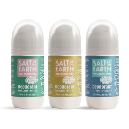Salt of the Earth - Summer Scent Bundle - Natural Deodorant Refillable Roll-On's - Neroli & Orange Blossom, Ocean & Coconut - Melon & Cucumber - Suitable for Men, Women & Kids - 75ml