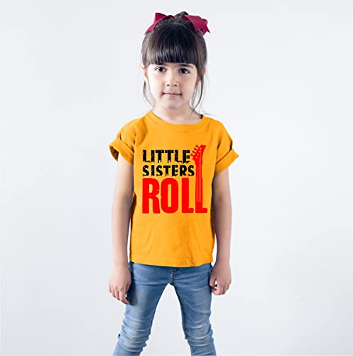 Image of Hangout Hub Boy's Girl's Round Neck T-Shirt Big Brother Little Sister Rock and Roll Printed-Yellow Color-Family Sibling Kids Combo Tees