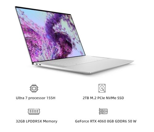 Image of New XPS 16 9640 Powerful AI Laptop 16.3 inch OLED 4K Touch Screen 16 Cores Ultra 7 155H 32GB RAM 2TB SSD Geforce RTX 4060 Graphics Webcam Backlit Fingerprint WiFi 7 Thunderbolt 4 Win 11 Pro Platinum