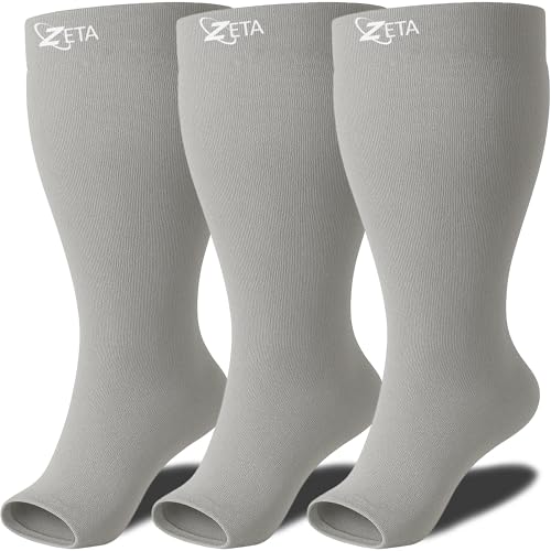 Image of Zeta Wear Plus Size Compression Socks for Women and Men, Wide Calf Knee-High 15-19 mmHg Graduated Support, Easy-On Cuff, Fits Calves to 26 inch / 66 cm