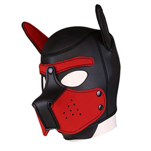 HOT TIME Neoprene Puppy Hood Custom Animal Head Mask Novelty Costume Dog Head Masks (Large, Red)