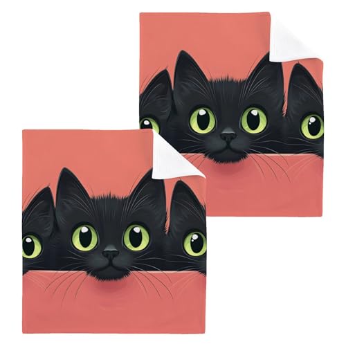 YANENDIE Cute Three Cat Heads Washcloths Towels, Highly Absorbent and Soft Cotton Face Cloths, 2 Pack Quick Dry Wash Cloths - 12 X 12 Inches