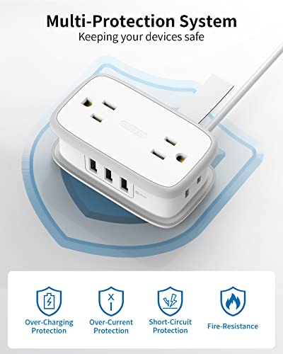 Travel Power Strip With Usb Ports, Ntonpower 4 Outlets 3 Usb With 4Ft Wrapped Short Extension Cord Flat Plug, Usb Portable Desktop Charging Station, Compact For Hotel Travel Cruise Essentials, White #TOP6