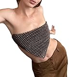 AINIJIA&HOLO Women's Sexy Pearl Beaded Cropped Top,Sleeveless Spaghetti Straps Crop Navel Cutout Pearl Vest (E)