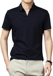 LIRU Golf Polo Shirts For Men, Men'S Polo Shirt Casual Buttonless V-Neck Polo Shirt Business Golf Tennis T-Shirt Navy Blue Short Sleeve Polo Shirts Summer Gentleman Quick Drying Top
