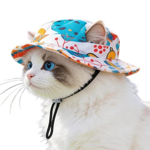 Sombrero de verano para gatos con correa ajustable para sol 2