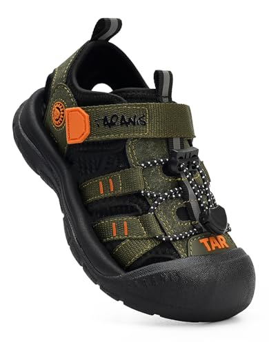 TARANIS Toddler Sandals Closed Toe Water Shoes for Boys Girls Ages 2-10 Quick Dry Kids Beach Sandals with Adjustable Strap, Wide Toe Box, Non-Slip Rubber Sole for Summer Outdoor Play