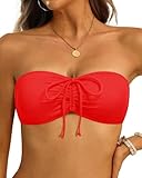 Tempt Me Women Cherry Red Bandeau Bikini Top Strapless Swim Tops Tube Halter Swimsuit Top Only M