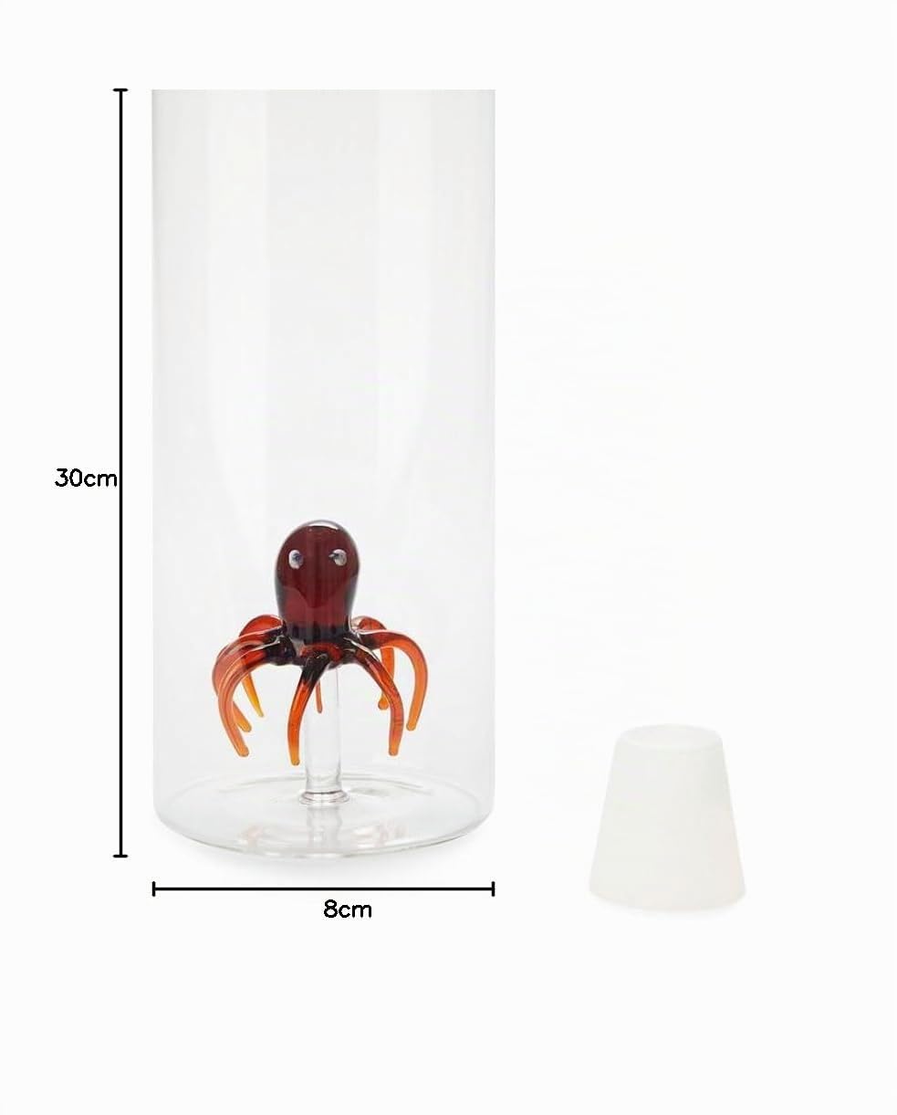 Balvi - Atlantis Octopus Bottiglia di Vetro per l'acqua. Ha all'Interno la Figura di Un Polpo. Tappo