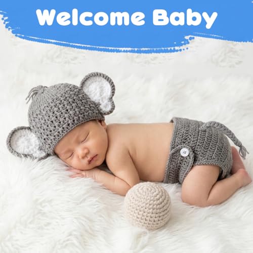 Image of SNOWIE SOFT 0-3 Months Newborn Baby Clothes Baby Photoshoot Props Set with Elephant Hat & Tail Shorts, Soft Knit New Born Photoshoot Props Costume for Fun, Activity, Photo Shoots