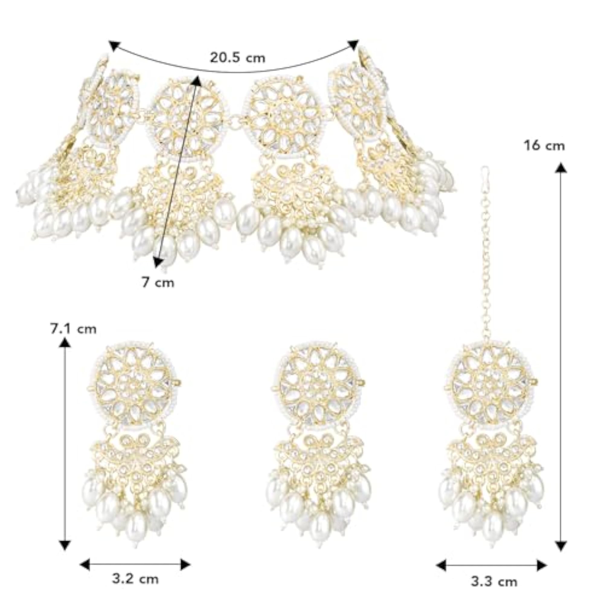 Kundan Beads Choker Set Maangtikka Earrings Ethnic Jewelry