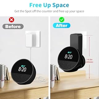 ZUOLACO Wall Mount Holder for Echo Spot (2024 Release), Outlet Wall Mount Stand for Echo Spot, No Screws or Drilling Needed, Space-Saving Spot Accessories with Cable Hidden Storage(WL803), Black