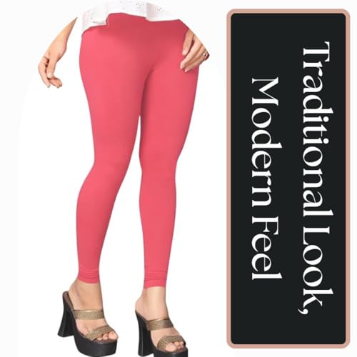 Image of Women's Cotton Skinny Leggings with Ankle Length Solid Pattern Mid Rise and Elastic Closure | Cotton Skinny Leggings for Womens