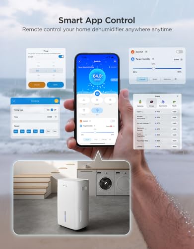 Image of GoveeLife Dehumidifier for Home 4,500 Sq. Ft. 50 to 137 Pint with Pump, Drain Hose, Smart Dehumidifier for Basement with Humidity Control, Auto Shut Off /Defrost, 5 Modes, Bedroom, Bathroom, Garage