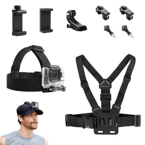 Dexpally Lot de 9 Harnais Telephone Portable Poitrine Harnais Camera Sport Support Telephone Poitrine Harnais Tete Camera Support Telephone Torse Compatible...