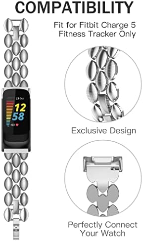 Wearlizer Compatible with Fitbit Charge 5 Strap, Adjustable Premium Metal Fashion Women Replacement Strap Bracelet for Charge 5 Smart Watch Band