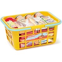 Casdon 62801.AMA002 Colourful Toy Shopping Basket for Children Aged 2+ | Comes with Miniature Versions of Popular Branded Foods, Yellow