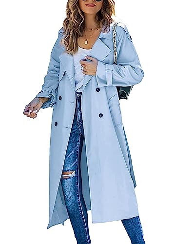shownicer Damen Trenchcoat Jacke Cardigan Zweireiher Langer Mantel Winddichter Wintermantel Windjacke Übergangsmantel mit Taschen Einfarbig Revers Damenmantel mit Knöpfen B...