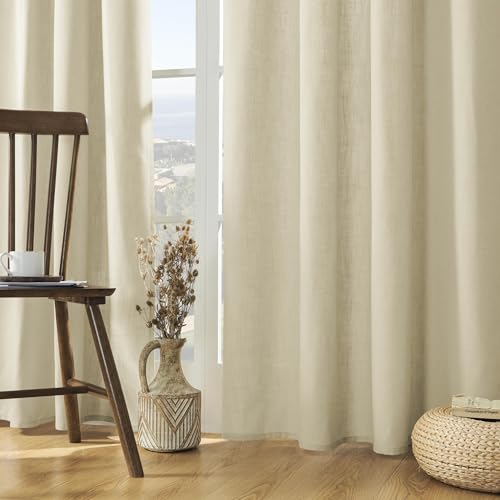 Image of Joydeco Linen Curtains, 2 Panels Set, Light Filtering, 63 Inch Long, Living Room, Pistachio Shell