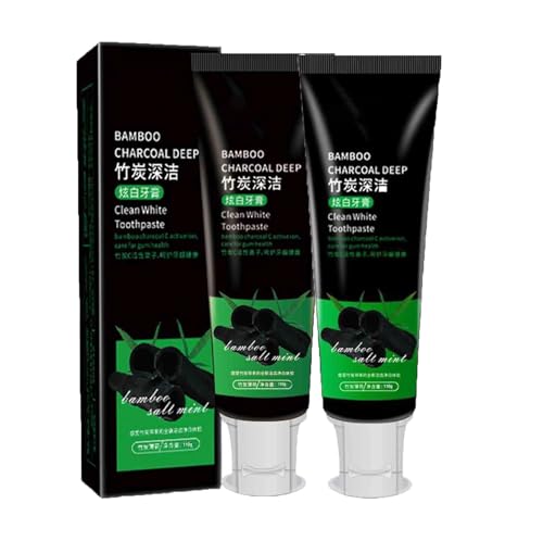 Bamboo Charcoal Whitening Toothpaste, Activated Charcoal Whitening Toothpaste, Removes Tooth Stains and Freshens Breath, Eliminates Bad Breath, Relieves Gum Swelling and Pain (2PC)
