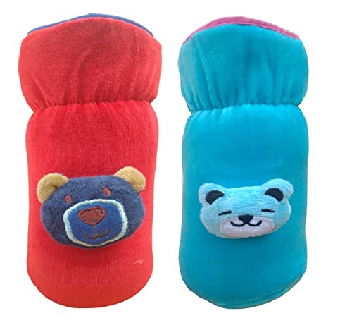 Image of Bottle Covers for Wide Neck /Broad Neck Soft Plush Stretchable Baby Feeding Bottle Cover with Strap for 250, 260, 330 ml Feeders (Multi Colour) Pack of 2 Red-Blue