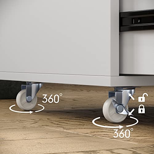 Furnideco 2 Drawer File Cabinet On Wheels, Rolling File Cabinet With Desk Extender Clamp And Storage Shelves, Hanging Bar For Legal/Letter/A4 Size Files For Home Office Organization (White) #TOP6