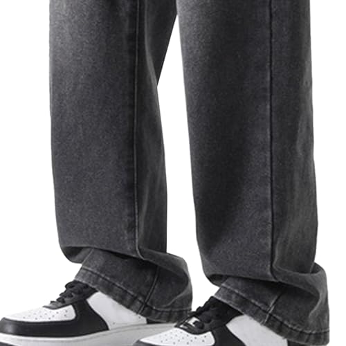 Men's Straight Retro Simple Long Pants Solid Color Mid Waist Loose Jeans Fall Winter Trendy Baggy Denim Trousers4