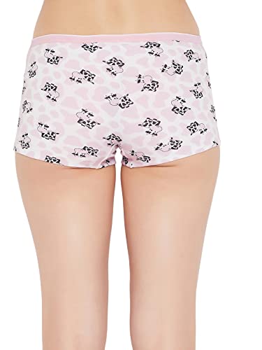 Image of Clovia Women's Cotton Mid Waist Cow Print Boyshorts in White