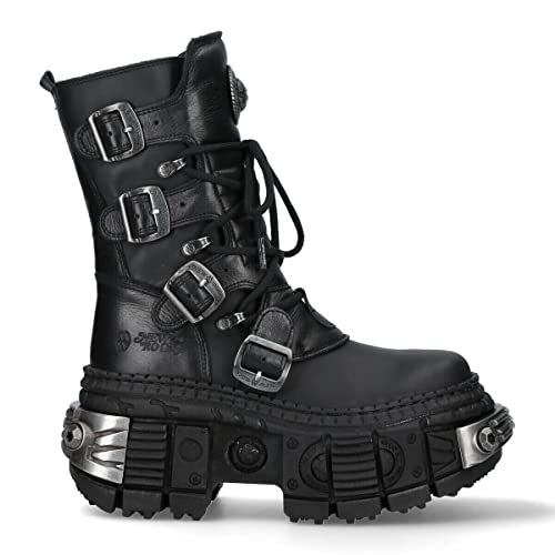 New Rock Boots WALL373-S3 Unisex Metallic Black Leather Platform Gothic Boots