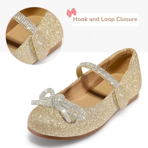 K KomForme Girl's Bow Mary Jane Dress Shoes Ballet Princess Flats with Rhinestone Strap for Party Wedding School, Toddler/Little Kid/Big Kid4