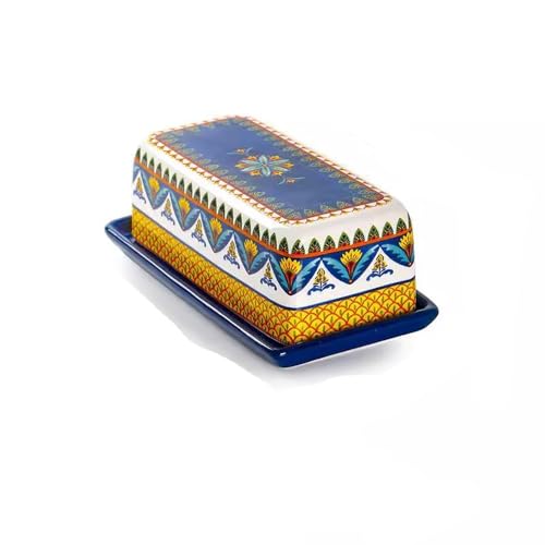 蓋付きバターディッシュ セラミックバターボックス ヨーロピアン食器 蓋付き ビーフオイルパン イエロー オイルパン チーズボックス ストレージ バターディッシュコンテナ(ライトブルー)