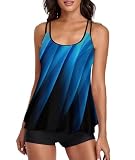 Urchics Women Tankini Swimsuit Flowy Swimdress Swimwear Two Piece Bathing Suits Blue Gradient XL