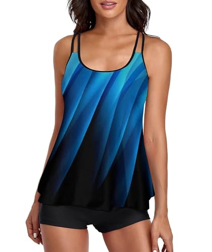 Image of Urchics 2026 Women Two Piece Tankini Swimsuit Tummy Control Plus Size Long Torso Top and High Waisted Boyshorts Bathing Suits