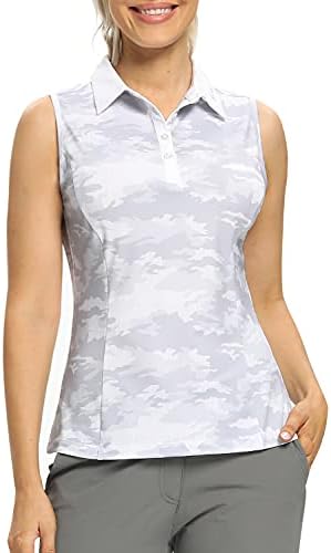 Hiverlay Womens Golf Shirts Sleeveless Polo Shirts Camo Tank Tops Slim Fit Tennis Shirts