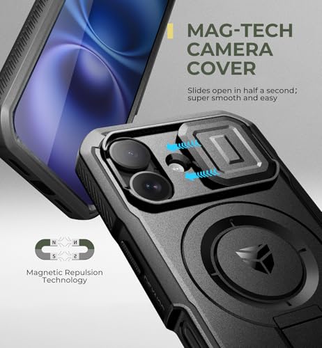 Image of Dexnor for iPhone 16 Case with Slide Camera Cover & Adjustable Kickstand & Built-in Screen Protector,Compatible Wireless Charging Shockproof Bumper Cases Heavy-Duty Magnetic Protective Cover,Black