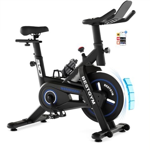 Exercise Bike, Magnetic Stationary Bike with 4-WAY Adjustable Seat, LCD Monitor, Phone & Water Bottle Holder, Silent Belt Drive for Home Cardio Workout (Magnetic-Black)