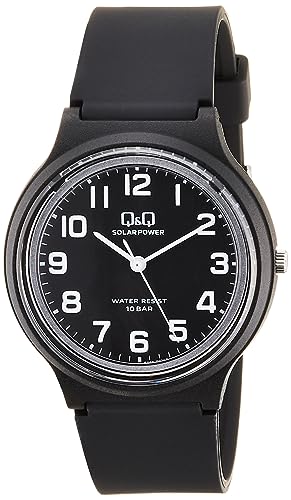 Image of Citizen Women's Q&Q E04A-001VK Cue & Cue Analog Stainless Steel Watch, Solar, Water Resistant To 10 ATM, Urethane Strap, Black, Black, Classic