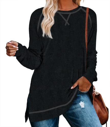 Image of Aokosor Womens Sweaters Long Sleeve Shirts Lightweight Side Split Tunic Tops for Leggings Trending Now 2023