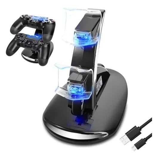 Carregador de controle PS4, estação de carregamento Megadream PlayStation 4 para controle Sony PS4/PS4 Pro/PS4 Slim DualShock 4, suporte de estação de carregamento rápido USB duplo e luz indicadora de LED