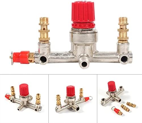 HURRISE Air Compressor Pressure Valve, Alloy Air Compressor Switch, Double Outlet Tube, Outlet, 1/4 Inch Connection, Fits Small Air Compressors